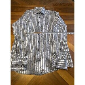 Blue Pronto Uomo Men Size XL Black Blue Stripe Gaucho Western Embellished Shirt